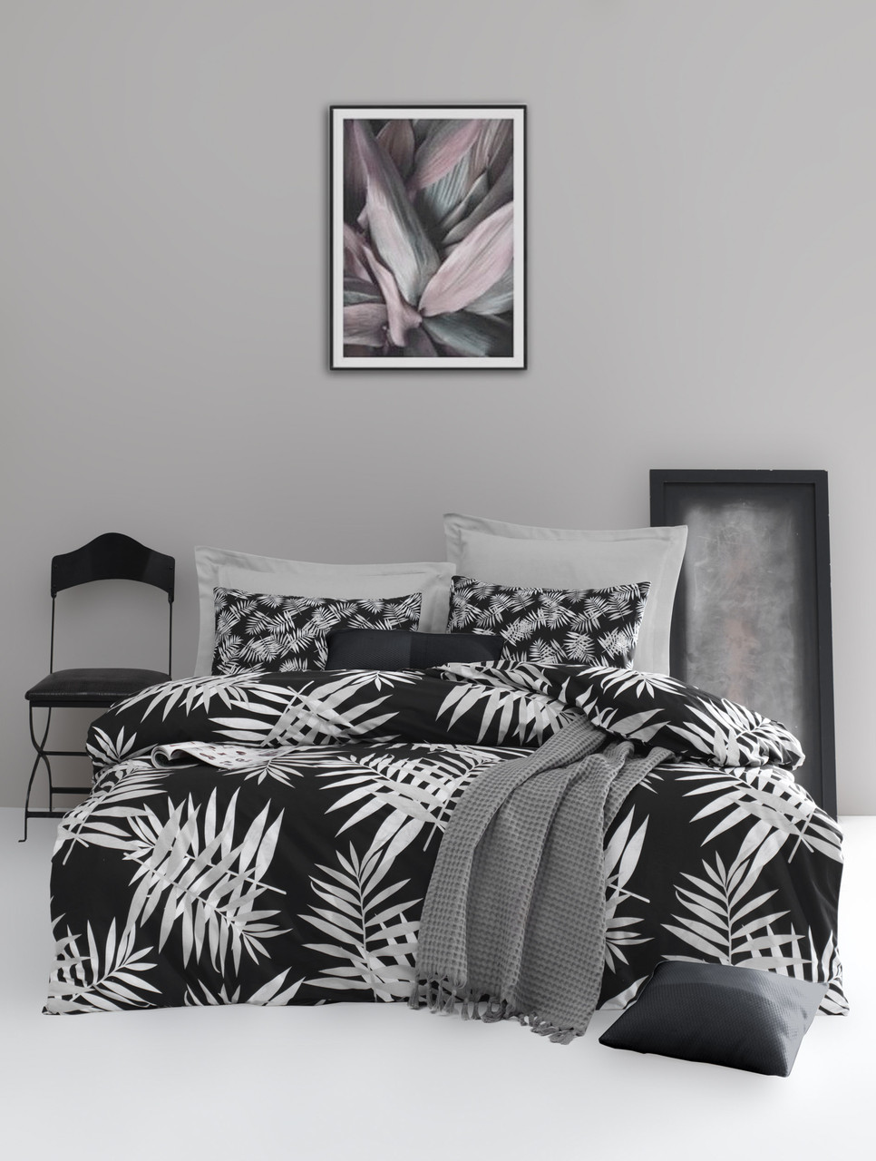 Постільна білизна Lotus Home Perfect Ranforce - Palm чорний сімейний
