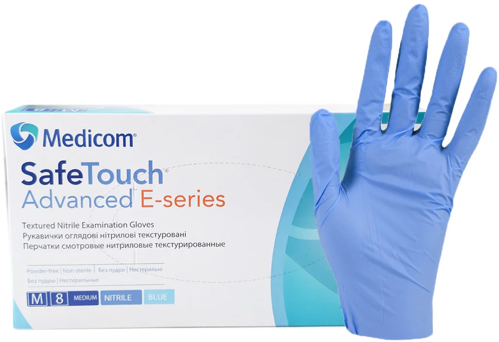 Рукавички SafeTouch H-series Blue нітрилові без пудри розмір М 100 шт/уп