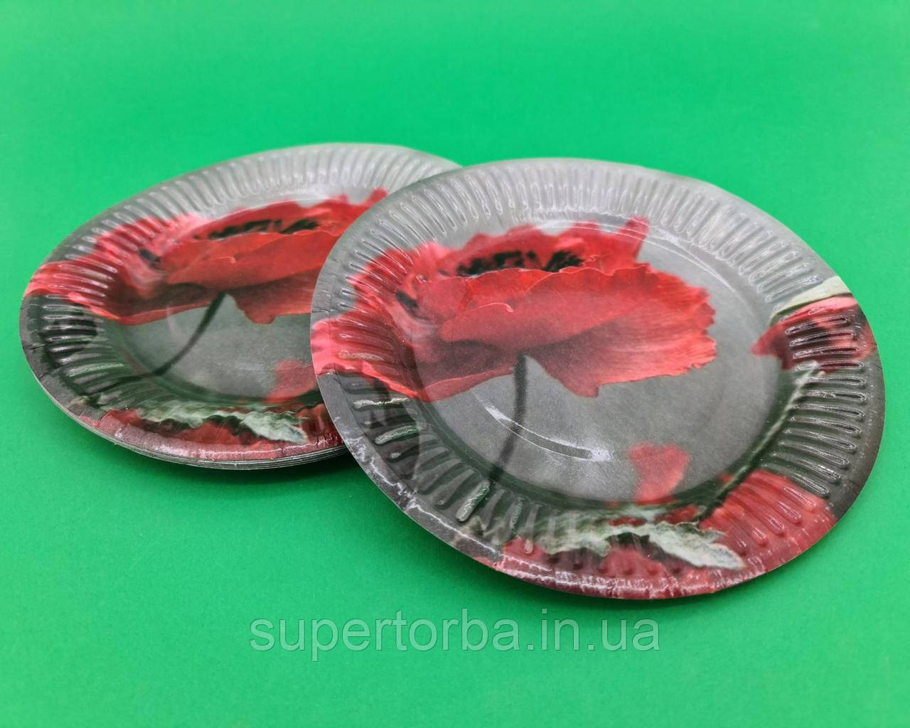 Паперова тарілка з малюнком 18 см "No 31" Мак 10 шт (1 пачка), фото 1