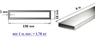 Труба алюмінієва прямокутна 150х18х2 мм профіль 6060 Т6 аналог АД31Т, фото 2