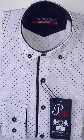 Сорочка дитяча з довгим рукавом dd-0002 Pacolmen біла приталені з принтом, фото 1