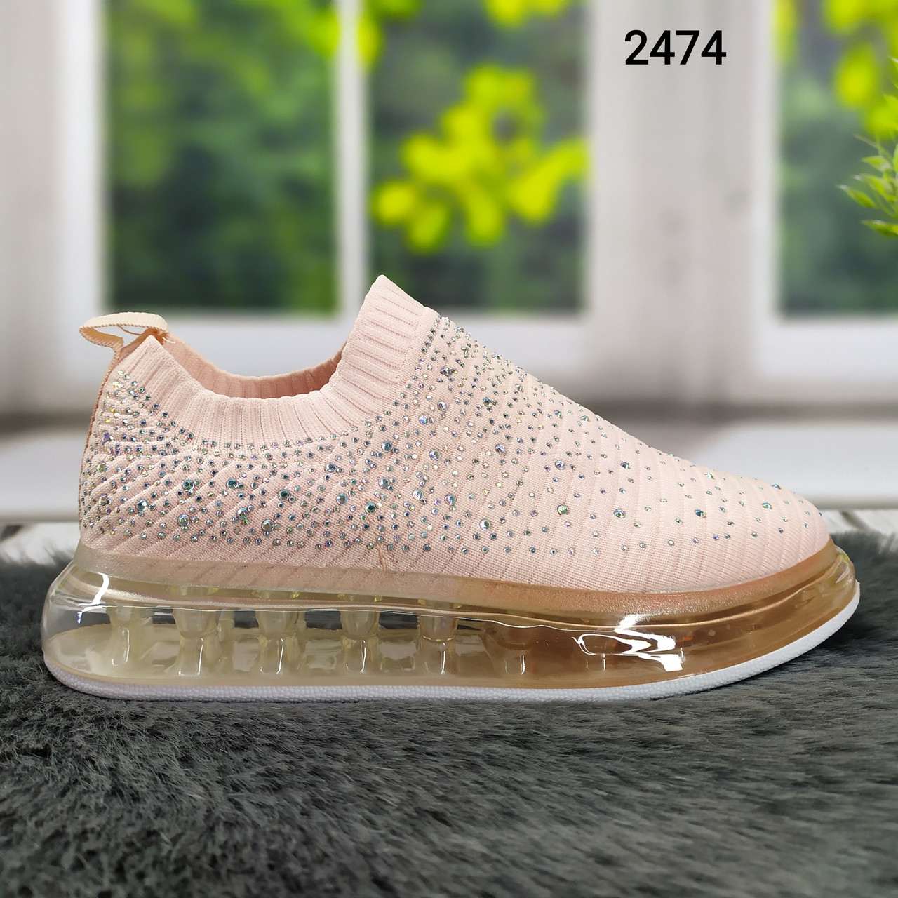 Рожеві жіночі текстильні кросівки зі стразами на повітряному балоні Sopra, фото 1