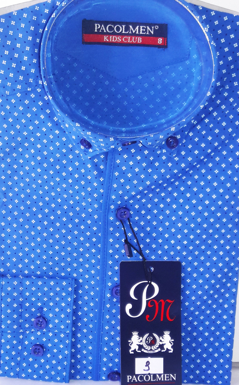 Сорочка дитяча з довгим рукавом dd-0003 Pacolmen волошкова приталені з принтом