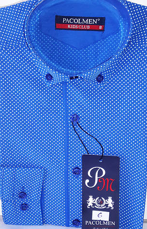 Сорочка дитяча з довгим рукавом dd-0006 Pacolmen василькова з приталені з принтом, фото 1