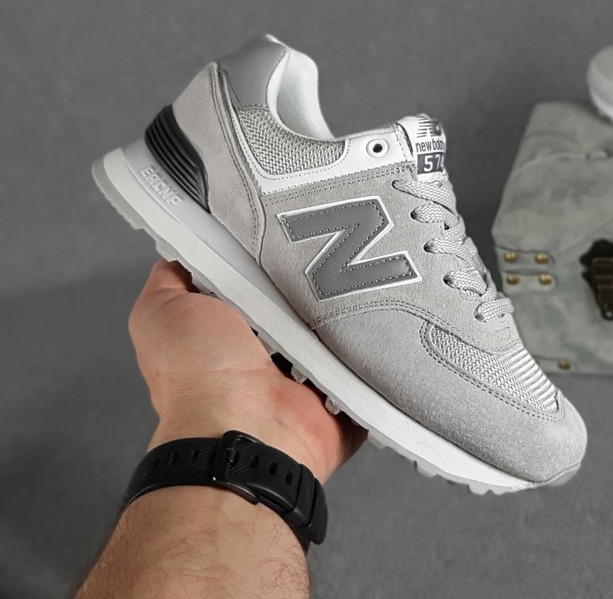 Жіночі кросівки демісезонні New Balance 574 весна осінь рефлективні світло сірі. Живе фото. топ, фото 1