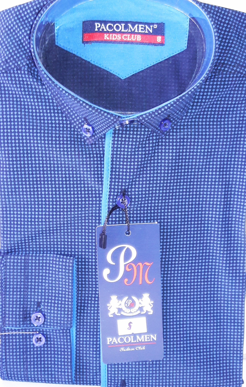 Сорочка дитяча з довгим рукавом dd-0008 Pacolmen синя приталені з принтом