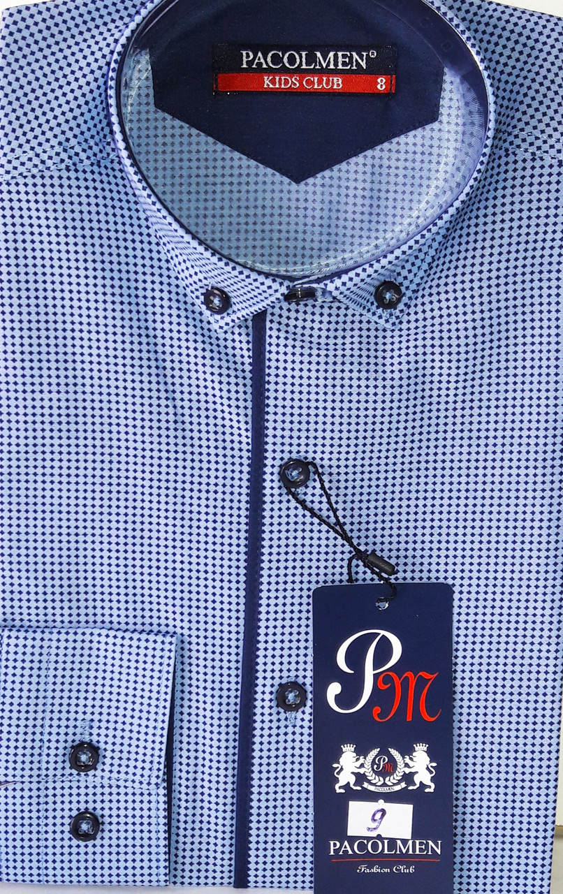 Сорочка дитяча з довгим рукавом dd-0009 Pacolmen блакитна приталені з принтом