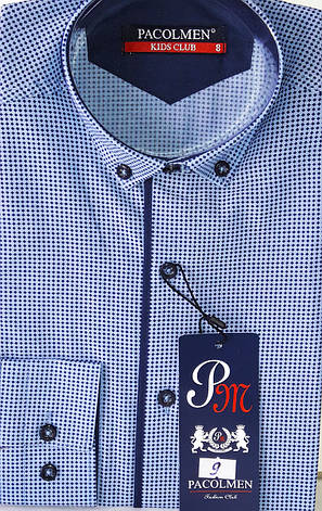 Сорочка дитяча з довгим рукавом dd-0009 Pacolmen блакитна приталені з принтом, фото 1