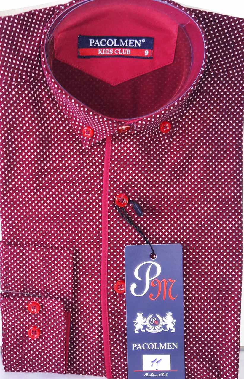 Сорочка дитяча з довгим рукавом dd-0011 Pacolmen бордова приталені з принтом