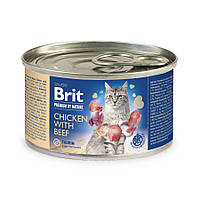 Вологий корм паштет для котів Brit Premium by Nature з куркою та яловичиною 200г
