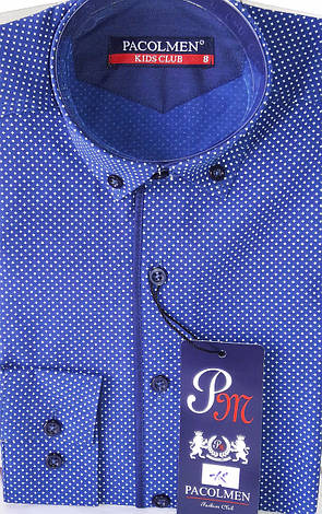 Сорочка дитяча з довгим рукавом dd-0012 Pacolmen синя приталені з принтом, фото 1