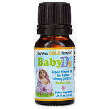 Вітамін Д-3 для дітей, Baby Vitamin D3, California Gold Nutrition, у краплях, 400 МО (10 мкг), 10 мл, фото 3