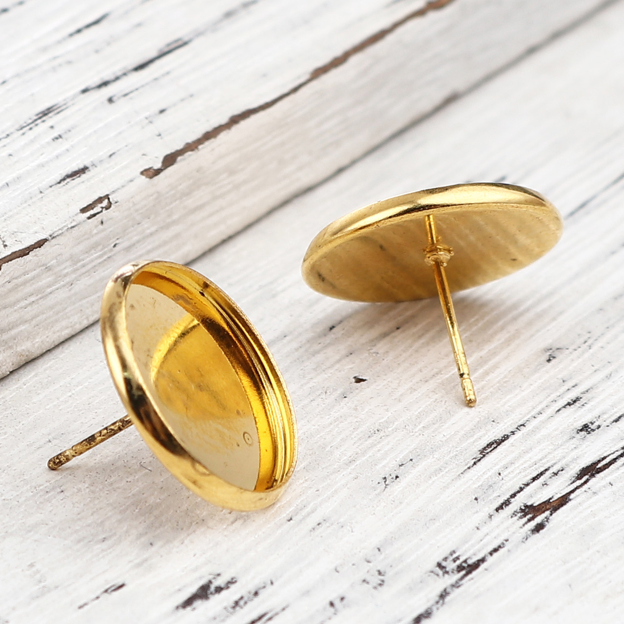 Сережка Гвоздик Кругла Метал Колір золото Основа під вставку 16 мм 18 мм x 13.8 мм 0.7 мм Ціна за 1 штуку