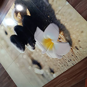 Панно на керамической фотоплитке - Белый цветок и Черные камни 2
