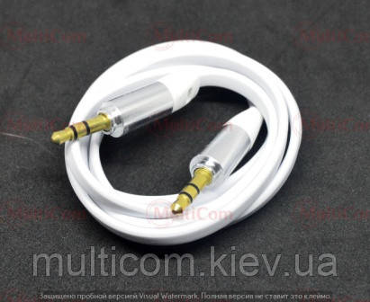 05-02-105W. Шнур 3,5 AUX стерео (штекер - штекер), gold pin, плоский, білий, 1м