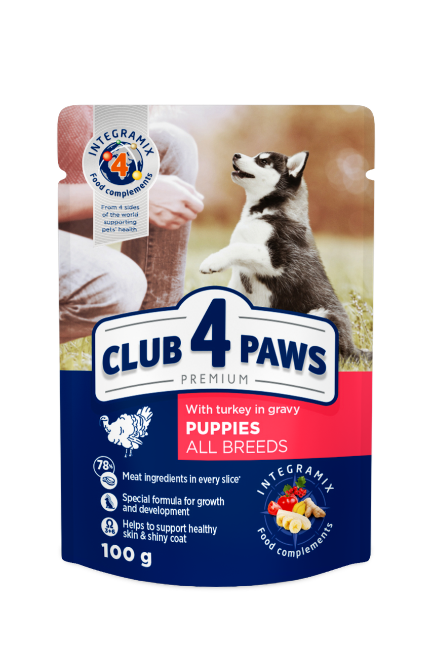 Club 4 Paws Premium Клуб 4 лапи вологий корм для цуценят усіх порід, індичка в соусі 0.1КГх24ШТ