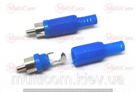 01-02-001BU. Штекер RCA, корпус пластик, з хвостовиком, синій