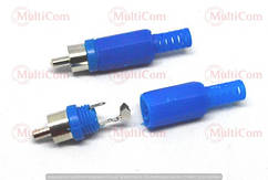 01-02-001BU. Штекер RCA, корпус пластик, з хвостовиком, синій