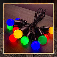 Черная Ретро Гирлянда Эдисона 5 метров + 2 метра провода к вилке на 10 разноцветных LED ламп по 1.2Вт