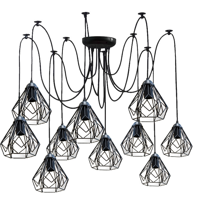 Підвісна люстра павук лофт 10 ламп Е27 чорна Milan 538-10, фото 1