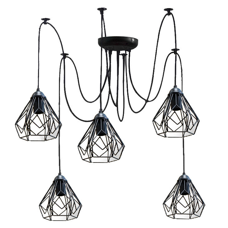 Підвісна люстра павук лофт 5 ламп Е27 чорна Milan 538-5, фото 1