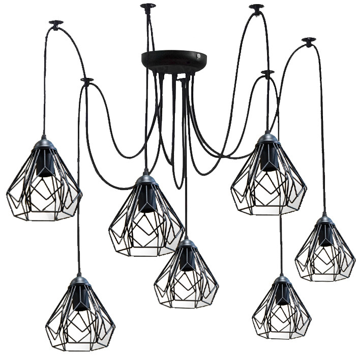 Підвісна люстра павук лофт 7 ламп Е27 чорна Milan 538-7, фото 1