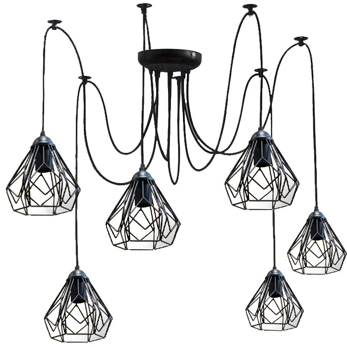 Підвісна люстра павук лофт 6 ламп Е27 чорна Milan 538-6, фото 1