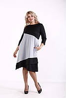 Чорно-сіре асиметричне плаття трикотажне вільне великого розміру 42-74. 01790-2