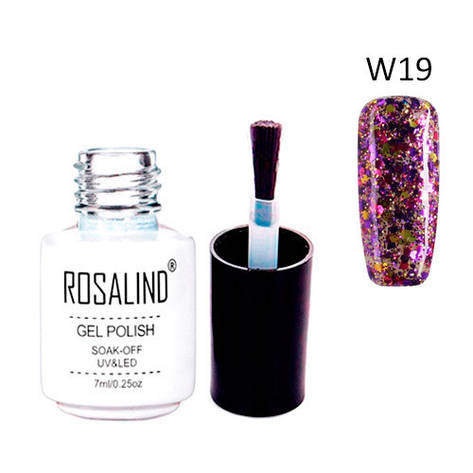 Гель-лак для нігтів манікюру 7мл Rosalind, гліттер, W19 золота фуксія, фото 1