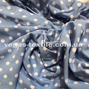 Тканина Штапель принт Горох 0.6 см Блакитний