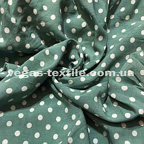 Тканина Штапель принт Горох 0.6 см Оливковий