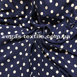 Тканина Штапель принт Горох 0.6 см Темно-синій