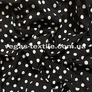 Тканина Штапель принт Горох 0.6 см Чорний