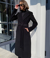 Классическое женское кашемировое длинное пальто черного цвета