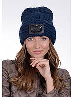 Женская шапка с отворотом 30242 синий