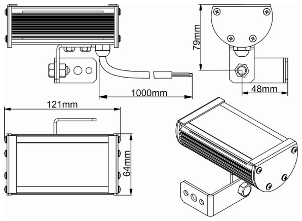 Фасадный линейный LED прожектор LS Line 12V-DC IP65 чертеж