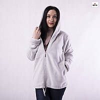 Кофта-куртка жіноча хутряна тепла на блискавці з капюшоном однотонна сіра р. 44-54