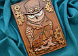 Щоденник А5 формату в шкіряній обкладинці c художнім об'ємним тисненням ручної роботи "Сова стімпанк", фото 3