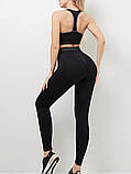 Спортивний костюм жіночий для фітнесу. Комплект топ, легінси, фітнес костюм, розмір L (чорний), фото 8