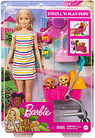 Лялька Барбі Прогулянка зі цуценятами — Barbie Stroll 'n Play Pups Playset with Blonde Doll GHV92 Оригінал