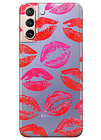 Прозрачный силиконовый чехол iSwag для Samsung Galaxy S21 Plus с рисунком - Поцелуи (KS11018)