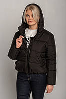 Демисезонная черная куртка из плащевки с капюшоном и утеплителем цвет черный, размер 42, 44, 46, 48, 50