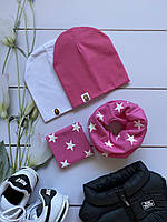 Демісезонні трикотажні дитячі набори комплекти шапка та снуд для дівчинки.