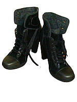 Ботинки женские демисезонные кожаные черные на каблуке Puma (размер 39)