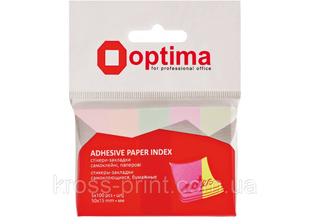 Стикери-закладки Optima, 50x15, 5 кольорів, 500 шт., фото 1