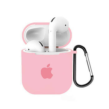 Чохол для AirPods Logo Silicone case з карабіном (05) Pink рожевий