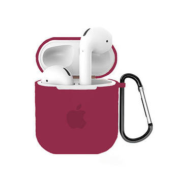 Чохол для AirPods Logo Silicone case з карабіном (23) Rose red бордовий
