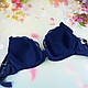 Бюстгальтер класичний George тонкий поролон сітка з вишивкою 80D синій (30186), фото 3