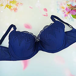 Бюстгальтер класичний George тонкий поролон сітка з вишивкою 80D синій (30186)