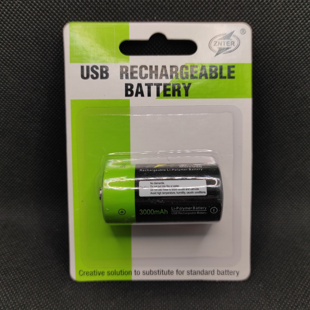 Акумулятор R14 ZNTER 1,5 v 3000mAh з зарядкою від microUSB
